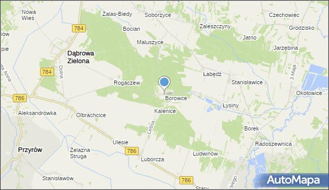 mapa Borowce, Borowce gmina Dąbrowa Zielona na mapie Targeo